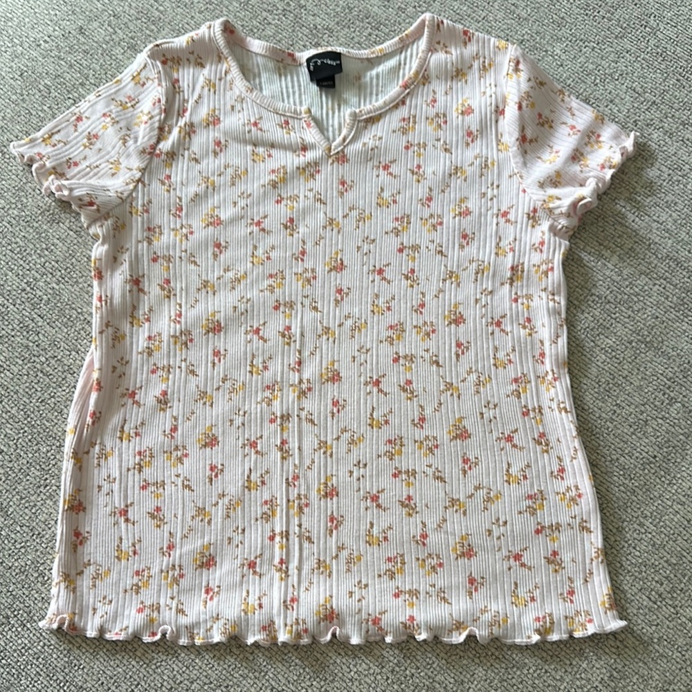 Art Class Pink Ribbed Short Sleeve Blouse